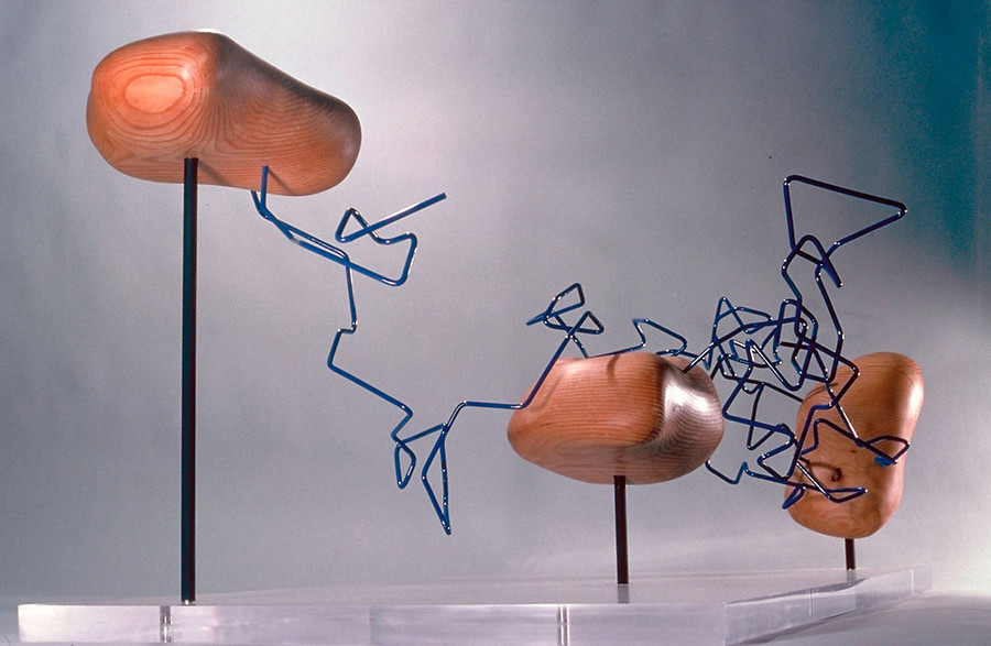 Molecular potato domains no. 2, Douglas fir, steel spring rod, acrylic plastic, paraffin, alkyd acrylic enamel, 37 x 17 x 21 in (WxHxD)